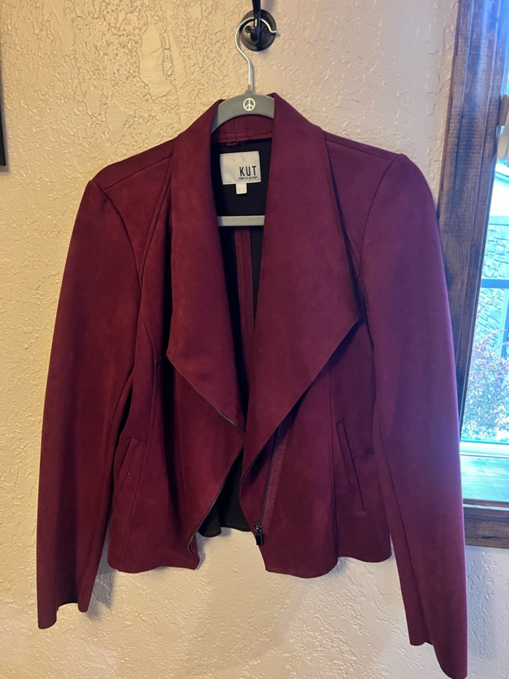 Kut from the Kloth Burgundy Suede Draped Moto Jacket